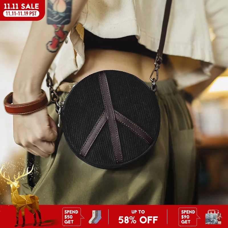 

Maden Women's Black Patchwork Corduroy Mini Crossbody Bag Ultra-Lightweight Coin Purse Vintage Versatile Adjustable Shoulder Bag