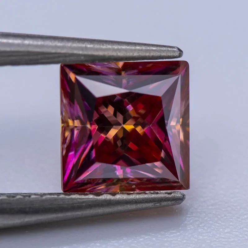 

Moissanite Stone Watermelon Red Color Princess Cut Lab Grown Diamond Charms DIY Jewelry Making Materials with Certificate