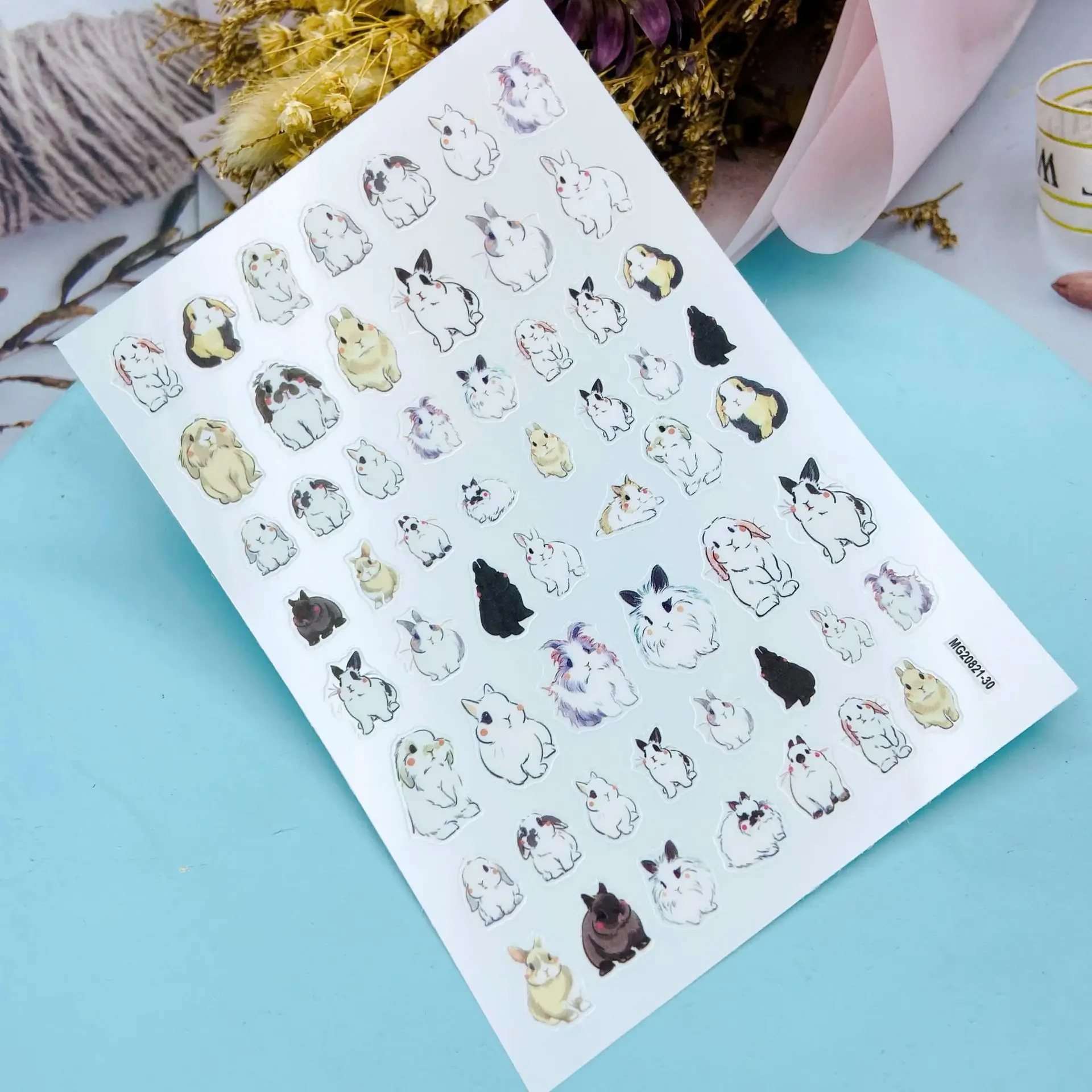 Japanese Style DIY Thin Traceless Nail Stickers New Design of Dark Color Serious Lovely Long Ear Rabbits Dry Nail Decas Nail Art