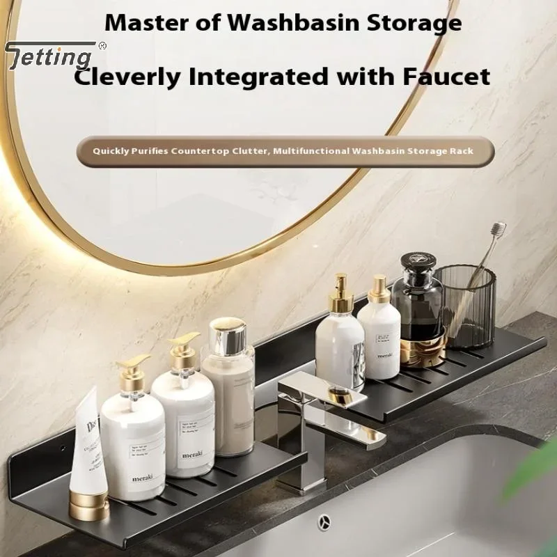 Kitchen Faucet Storage Rack U-shaped Countertop Organizer Shelf Carbon Steel Hole-free Wall-mounted Self-draining Storage Holder