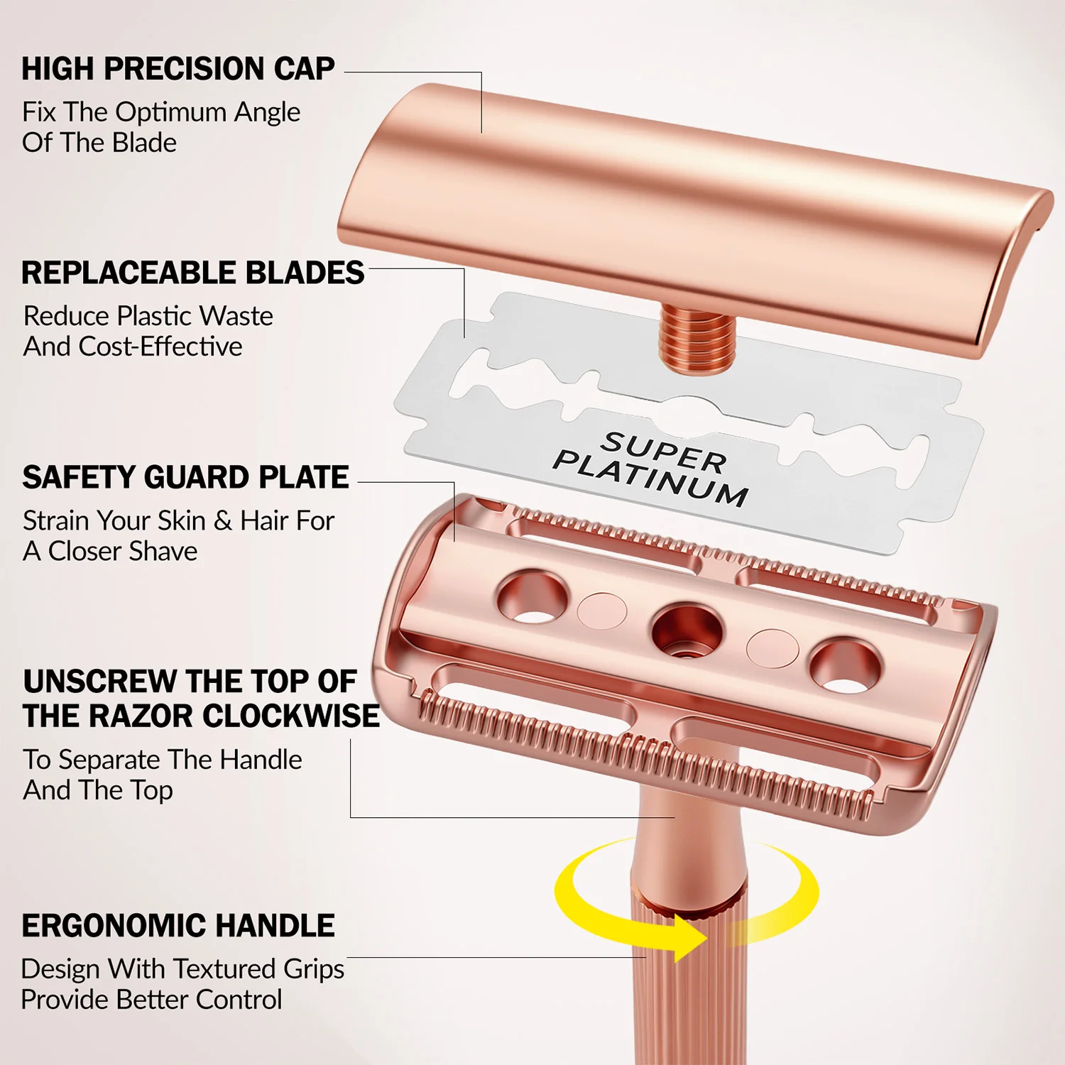 Women Safety Shaving Razor, 10 Stainless Steel Blades, Long Handle & Weighted Design, Single Blade Reusable Recyclable Razor for