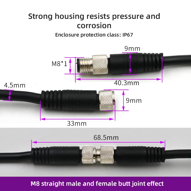 M8 Sensor Connector with Wire Waterproof 3 4 5 6 8 Pin Straight Elbow Aviation Connectors Male Female L-shaped Plug with Line