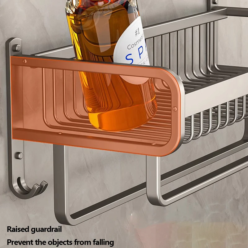 حامل منشفة حمام أسود غير لامع ، رف تخزين من الألومنيوم ، منظم ، أجهزة مع خطاف ، قضيب دش ، ملحقات شماعات