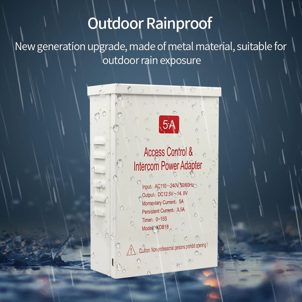 Alimentation de contrôle d'accès étanche à la pluie, système de porte, interrupteur, temps de retard 15s, adaptateur pour Face Heroes, DC 12V-15V, 5A