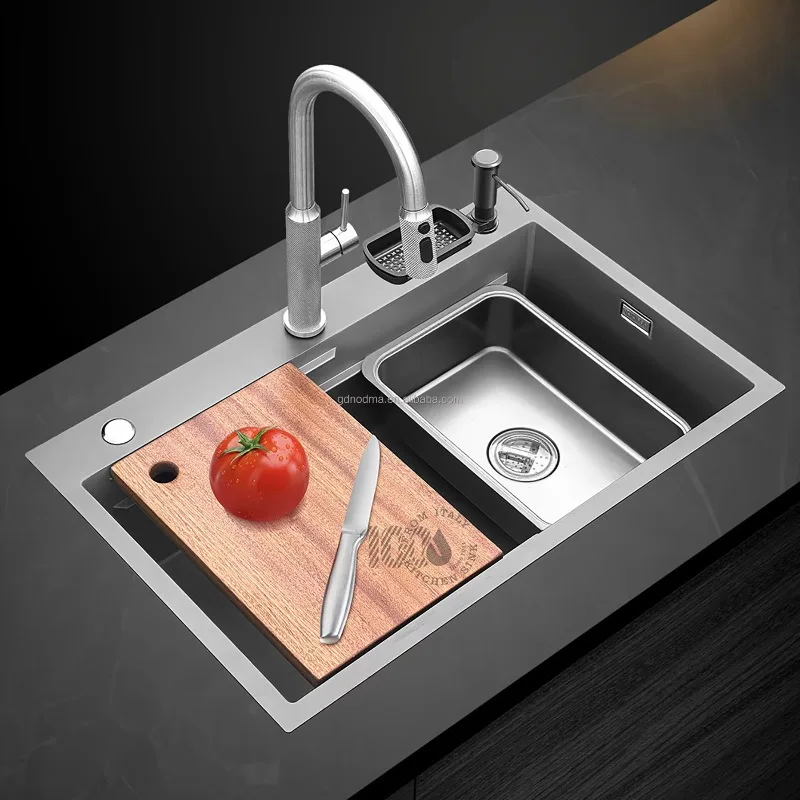 

Handmade Stainless Steel 304 Kitchen Sink Faucet Concealed Single Bowl Kitchen Sink with Three Holes