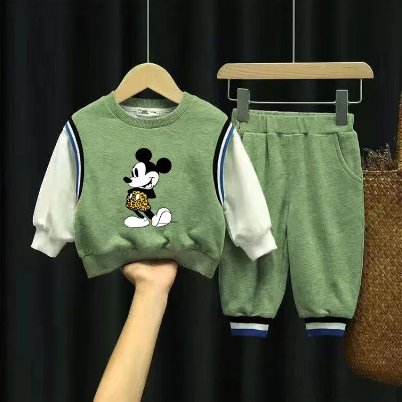 Disney Jesienne zestawy ubrań dla dzieci Śliczna bluza i spodnie z nadrukiem Mickey dla chłopców 2-częściowe dresy dziecięce z długim rękawem