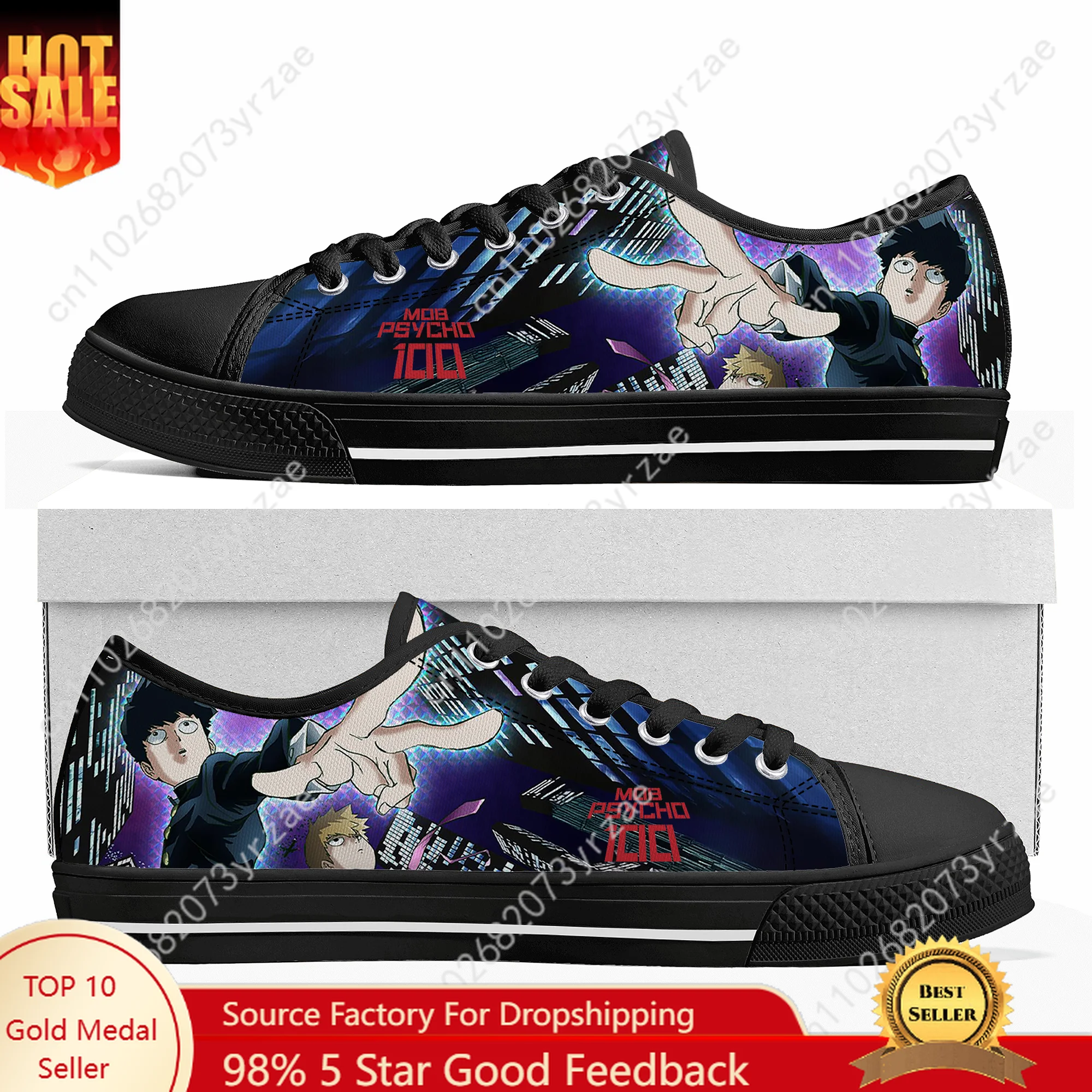 

Mob Psycho 100 Low Top High Quality Sneaker Mens Womens Teenager Canvas Sneaker Casual Fashion Patterns Shoe Custom Made Shoes