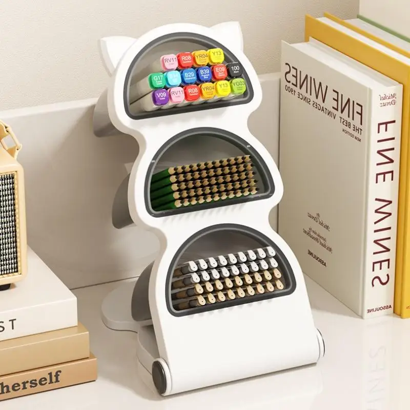 1Set Detachable Slant Insert Pen Holder Multilayer Student Stationery Box For Home Office Desktop Use
