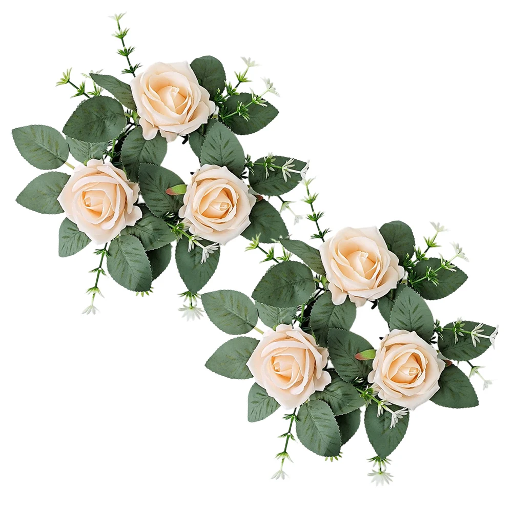 Decorative Rose Garland Candle Ring Wreath Delicate Faux Silk Flowers Easy Care And Maintenance Elevate Your Decor