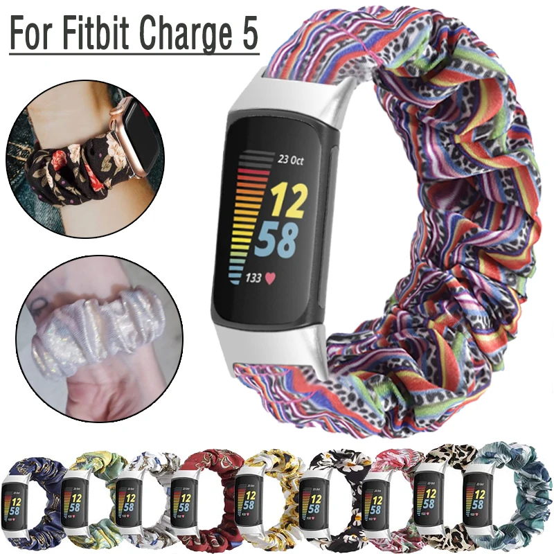 For Fitbit Charge 5 Scrunchies Bands Watch Strap Buckle Correa For Fitbit Charge 5 Smartwatch Bracelet Band Elastic Band Fabric