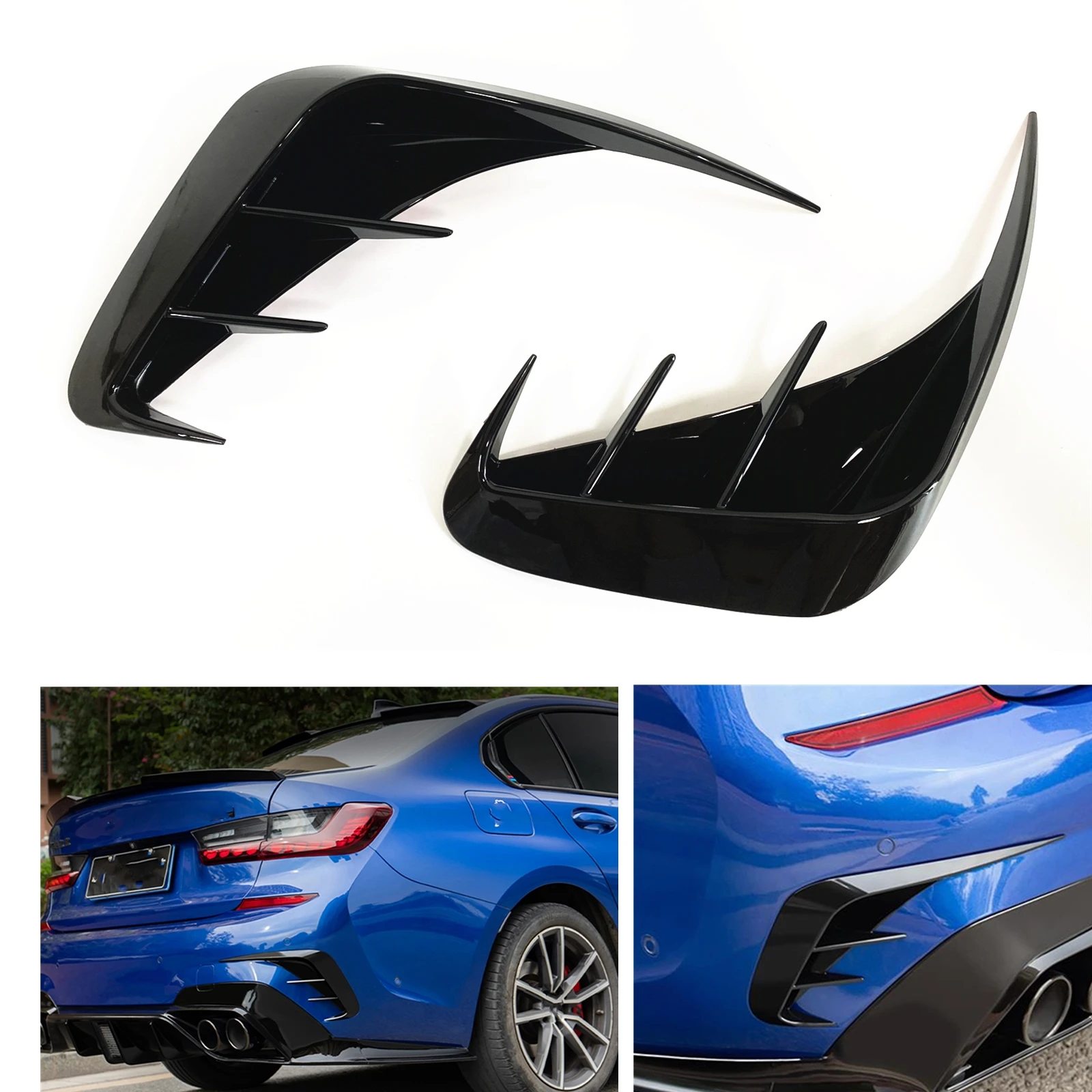 

Rear Bumper Side Spoiler Air Vent Cover Trim For BMW 3 Series 2020-2022 G20 M Sport 320I 325I 330I Gloss Black Lower Splitter