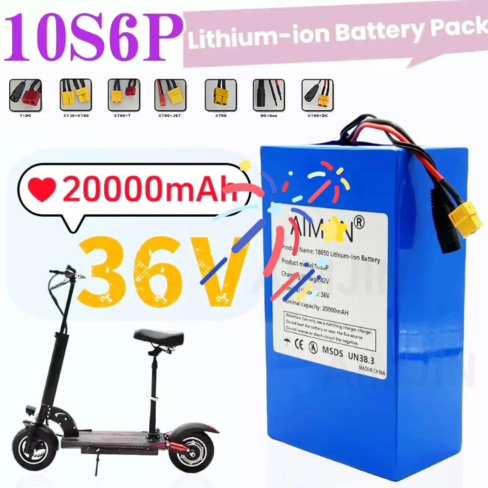 New 36V 20AH 10s6p Li-ion Battery Pack 42 20000mAh 1500W Electric Scooter and Bike Battery with Built-in BMS+Charger