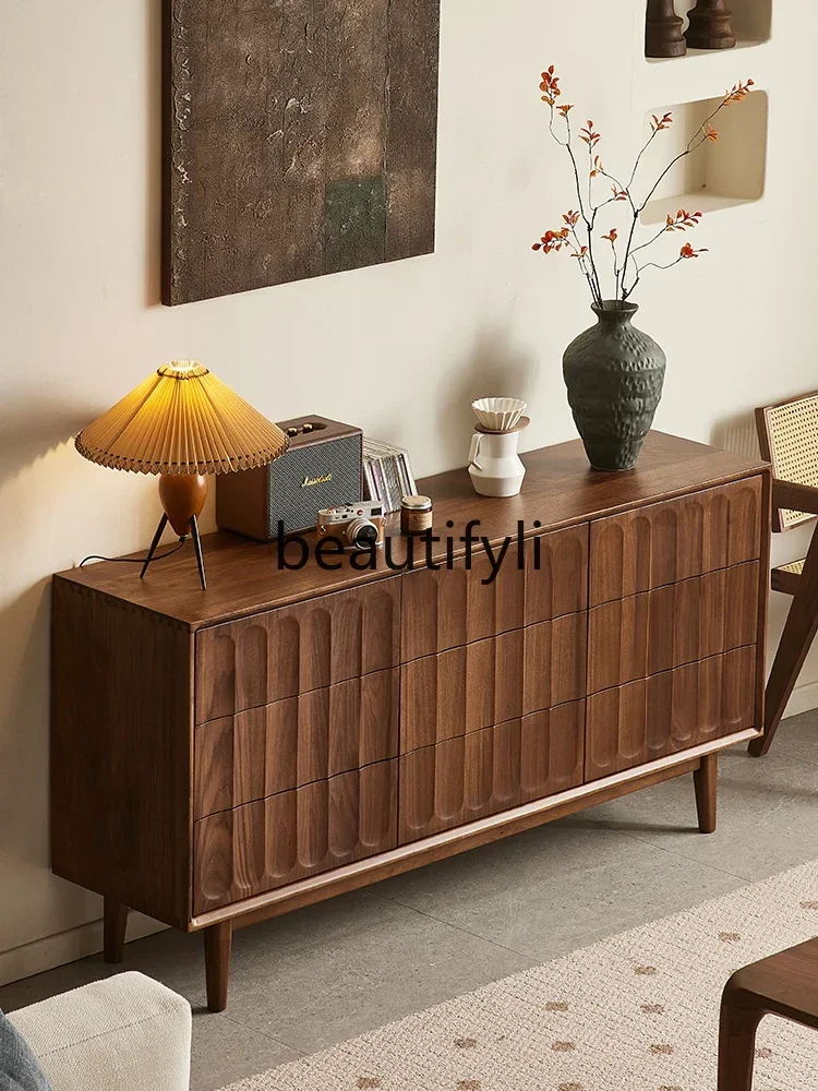 

Cy56 North American black walnut nine-chest cabinet Nordic simple all-solid wood living room wall locker
