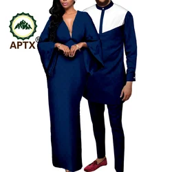 Dashiki African Couple Clothes Matching Outfits Sexy Deep V Neck Prom for Women Match Men Shirt Pants Set Wedding Wear TY23C088