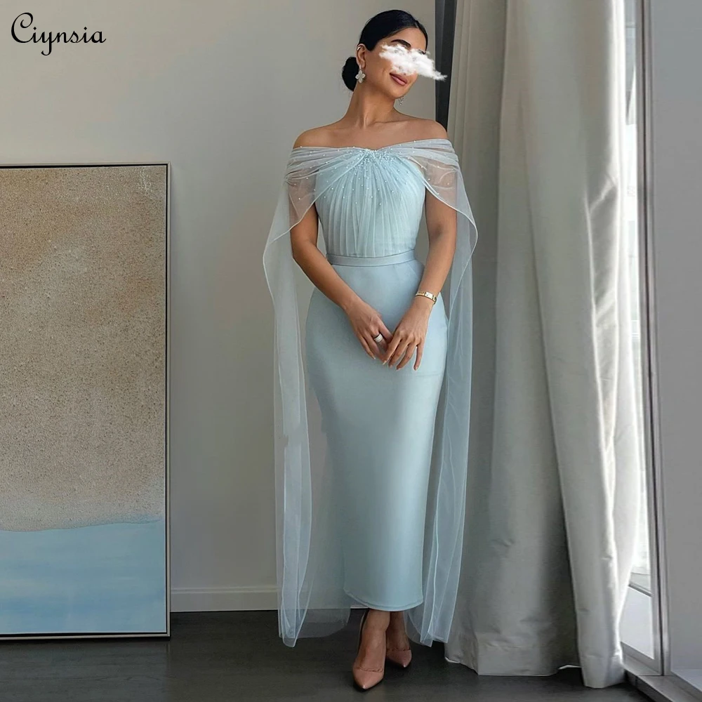 Ciynsia Dubai Elegant Evening Dresses for Women Luxury Mermaid Beads Tulle Ankle-length Formal Occasion Dresses Prom فساتين السه