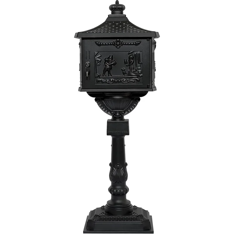 Mailbox Cast Aluminum Black Mail Box Postal Box Security Heavy Duty New