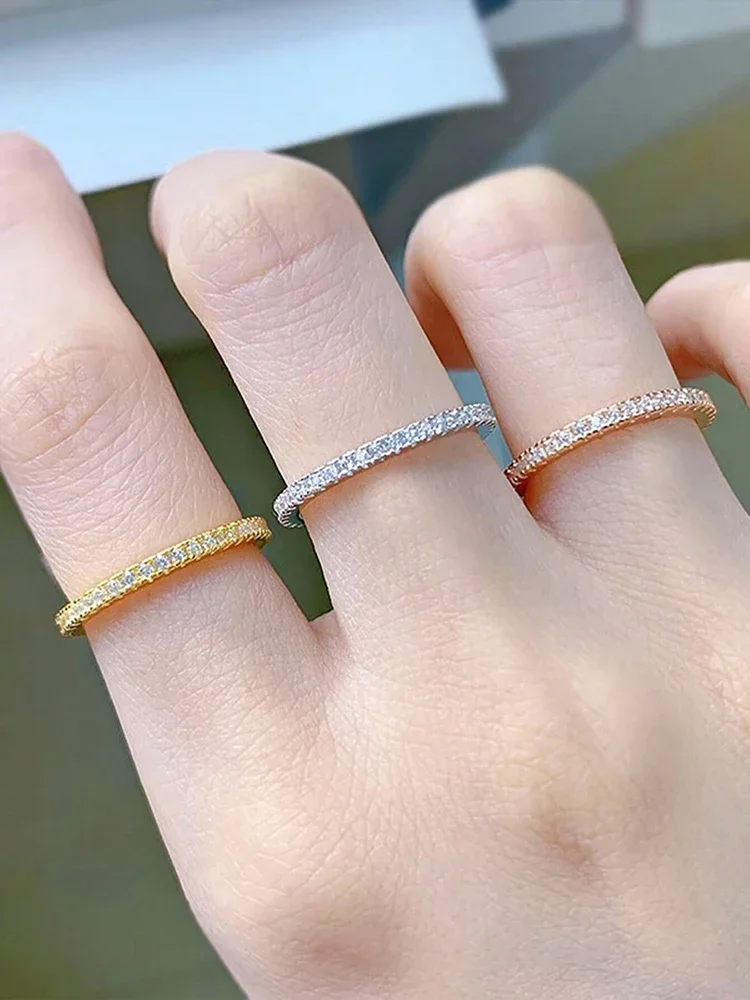 Women's 925 Sterling Silver Full Zircon Stackable Plain Ring