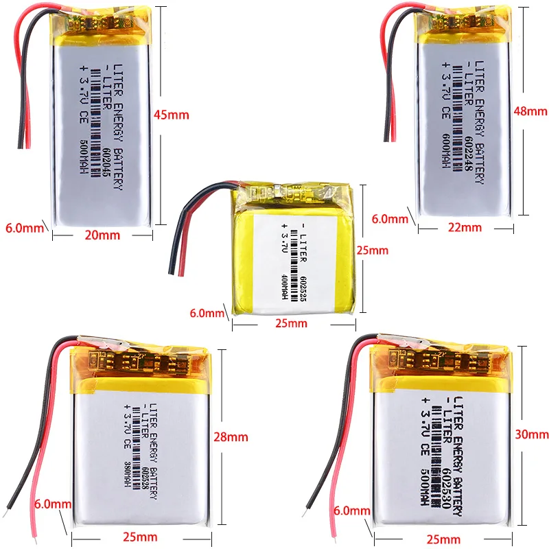 602045 500mah 602248 600mah 602525 400mah 602528 380mah 602530 500mah 3.7V polymer lithium battery