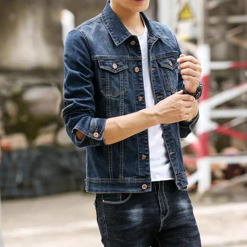 

Slim Fit Denim Jackets Man Rock Japanese Retro Korean Popular Clothes Clothing Low Cost Lxury Branded Button Cowboy Coat for Men