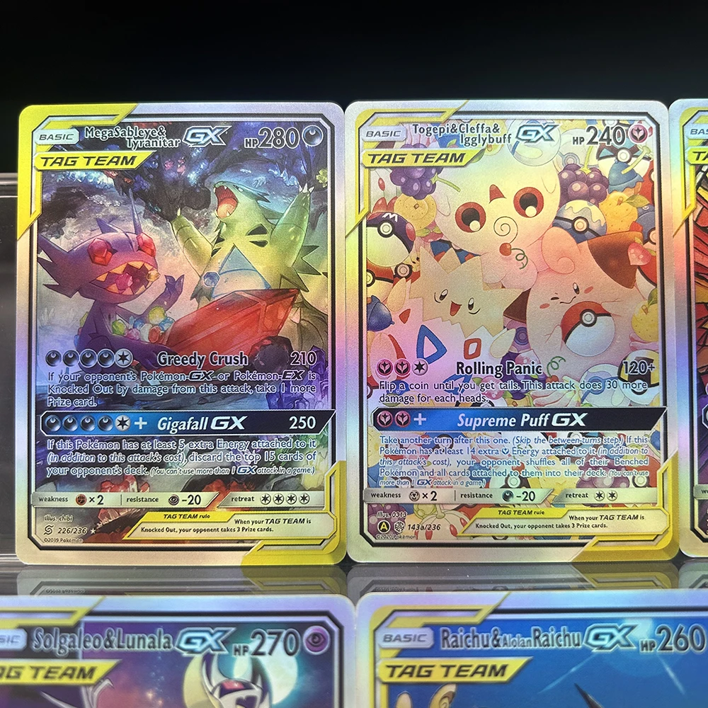 Ptcg Anime Tcg Team Gx Cards Rainbow Rare Cards Set Mega Sableye & Tyranitar Togepi & Cleffa Series Holo Foil Cards Collectors