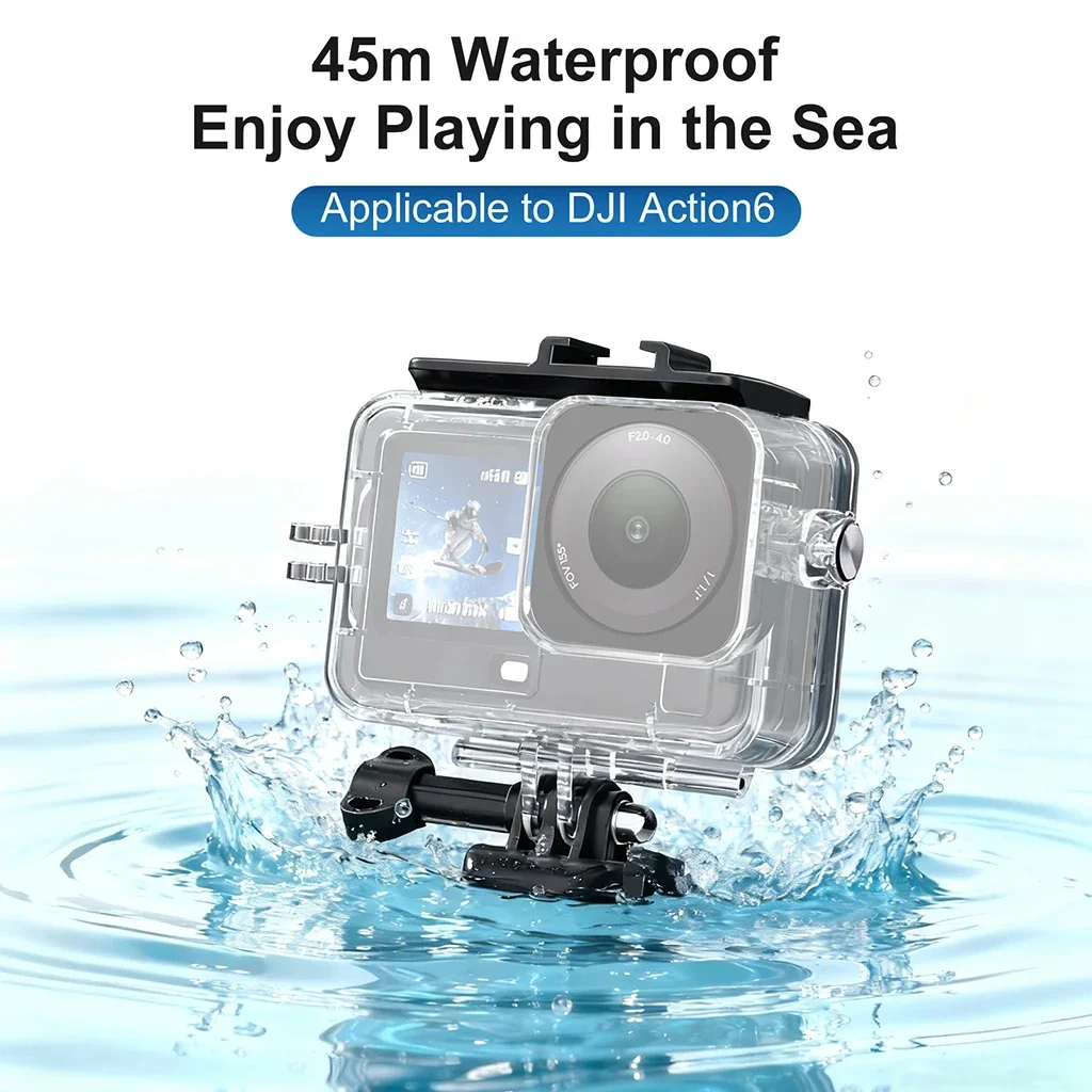 45M Camera Protective Shell Waterproof PC Sports Camera Cover Transparent for DJI Osmo Action 6 Waterproof Shell