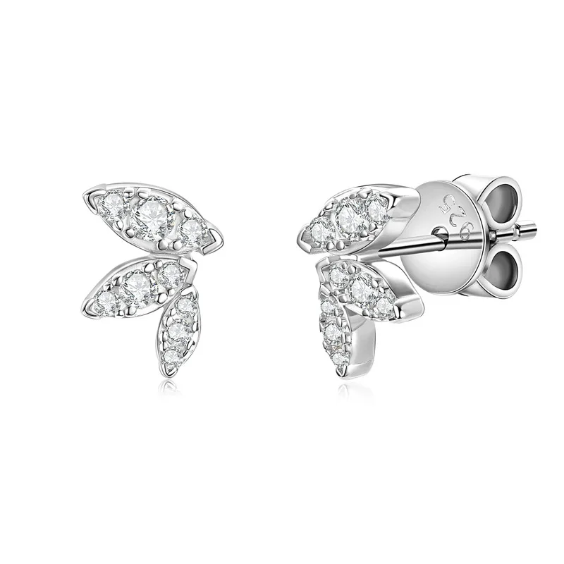 S925 Silver Leaf Butterfly D Color  Moissanite Stud Earrings  925 Sterling Silver for Women Jewelry Piercing