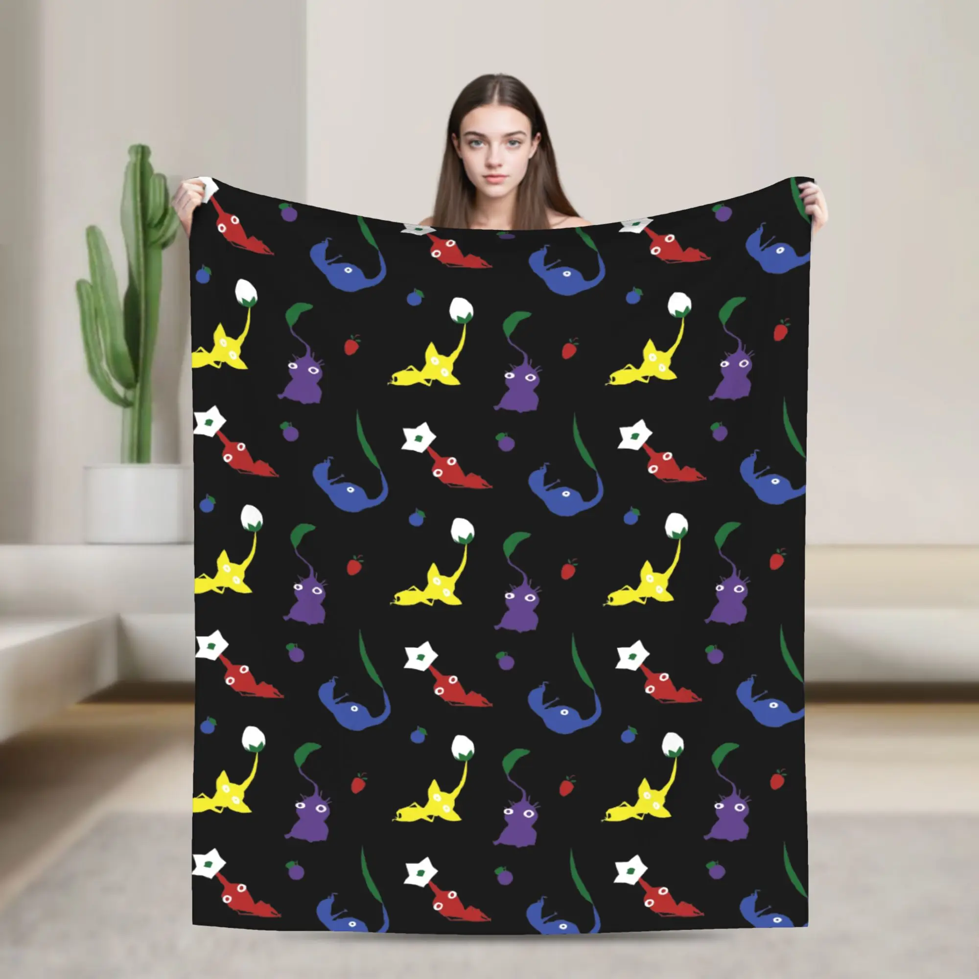 Pikmin Pattern Blanket Fleece Cartoon Super Warm Throw Blankets for Bed Bedroom Quilt