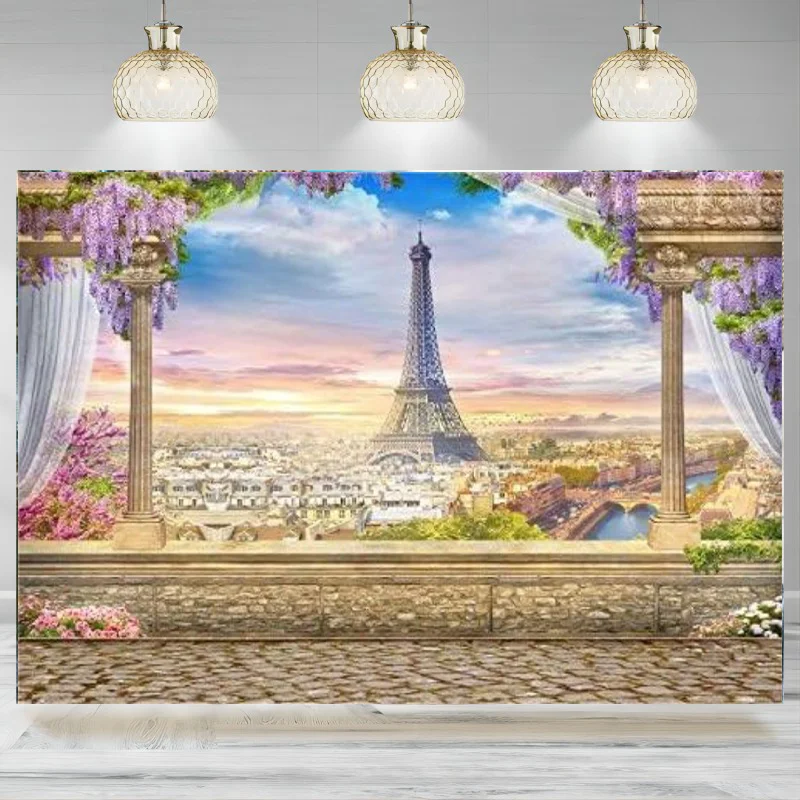 Paris Eiffel Tower Backdrop Panorama Photography Seine River City Background Home Party Portrait Decorate Photo Props