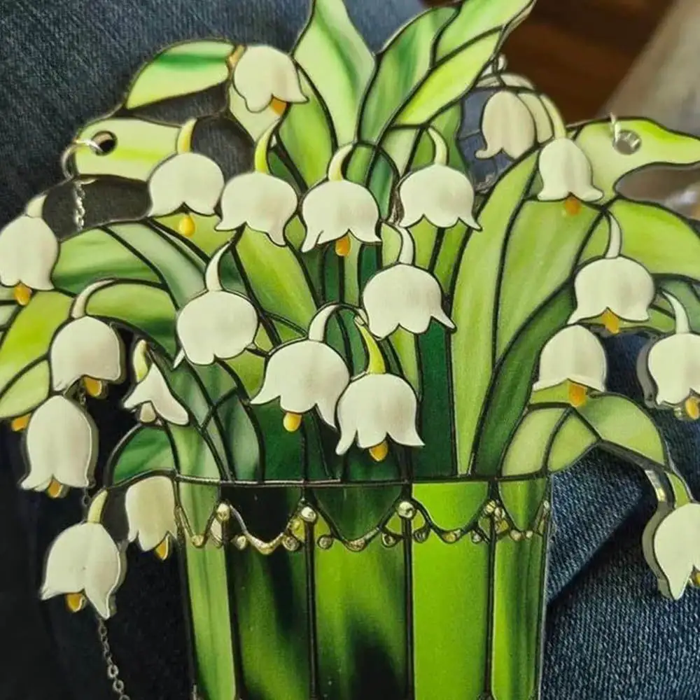 Lily Of The Valley Acrylic Window Ornament Decorative Hanging Art Piece Modern Style Light Reflecting Home Decor