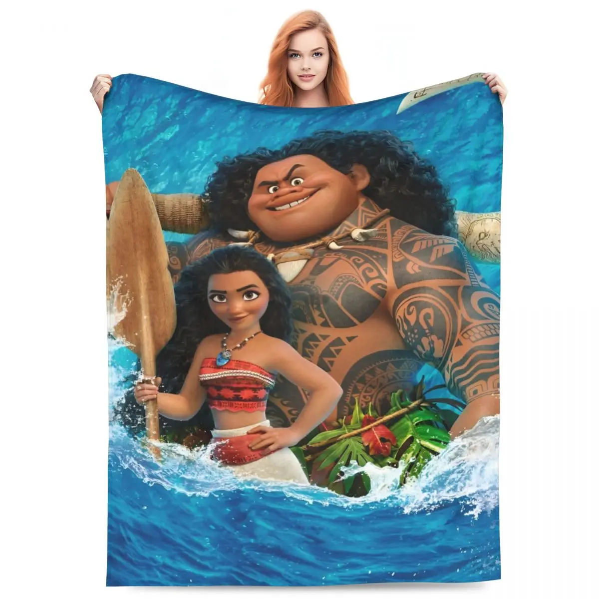 Warm Blanket Picnic Moana Maui Anime Cartoon Throw Blanket 3D Printing Flannel Bedspread For Living Room Funny Sofa Bed Cover