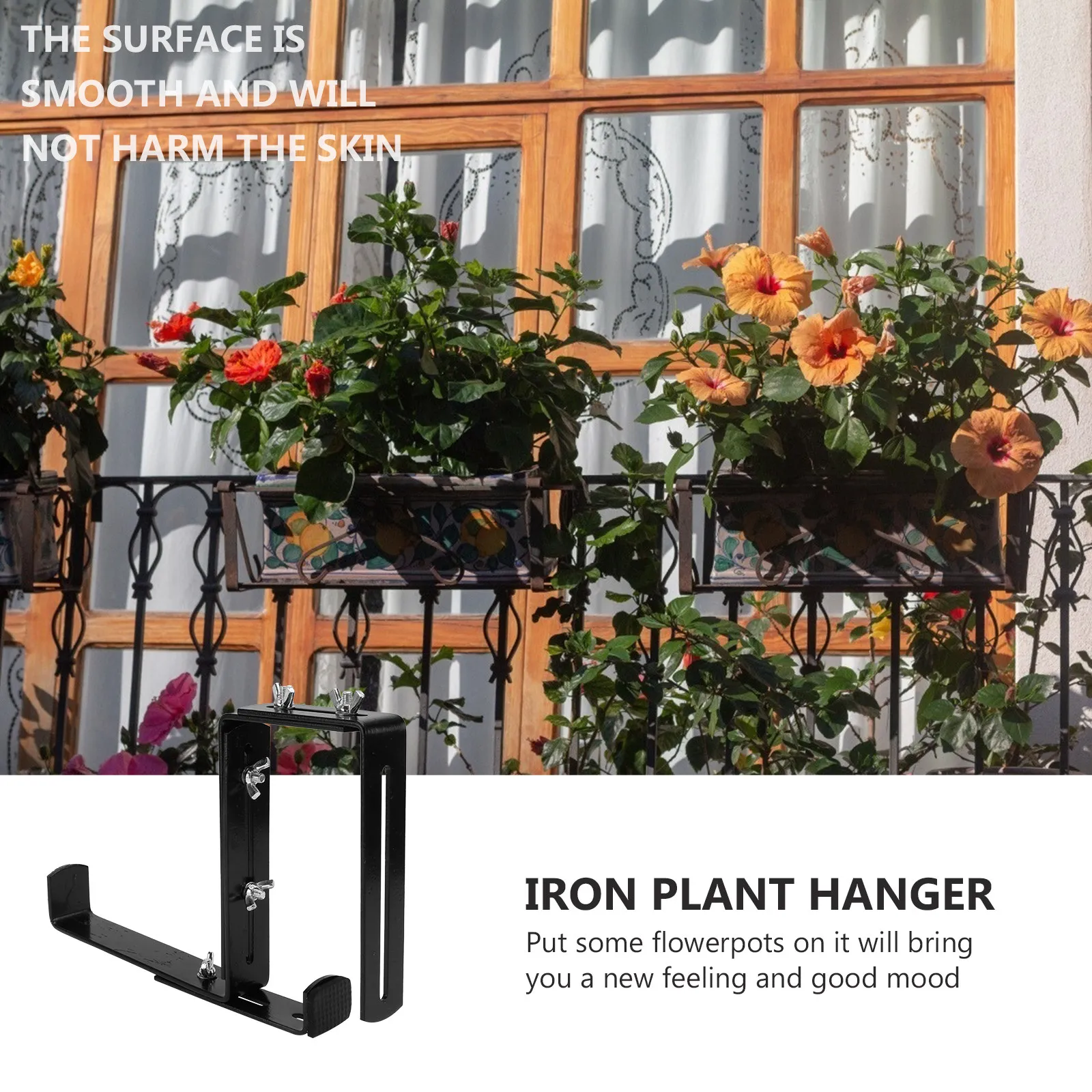 1Pcs Black Adjustable Flower Pot Balcony Hanger Iron Plant Rack Multifunctional Hanging Shelf for Living Room Garden Balcony view 3