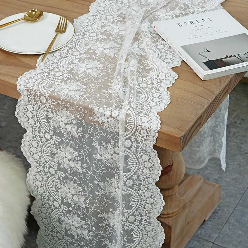 Vintage Lace Table Runner French Romantic White Table Runners Home Restaurant Festival Dining Table Wedding Party Decoration