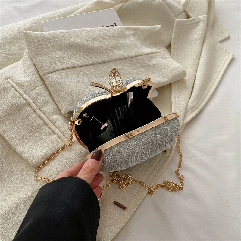 高級ゴールドイブニングクラッチバッグ女性のための多用途衣類ミニクロスボディバッグかわいいアップルデザイン女性口紅バッグ財布ハンドバッグ