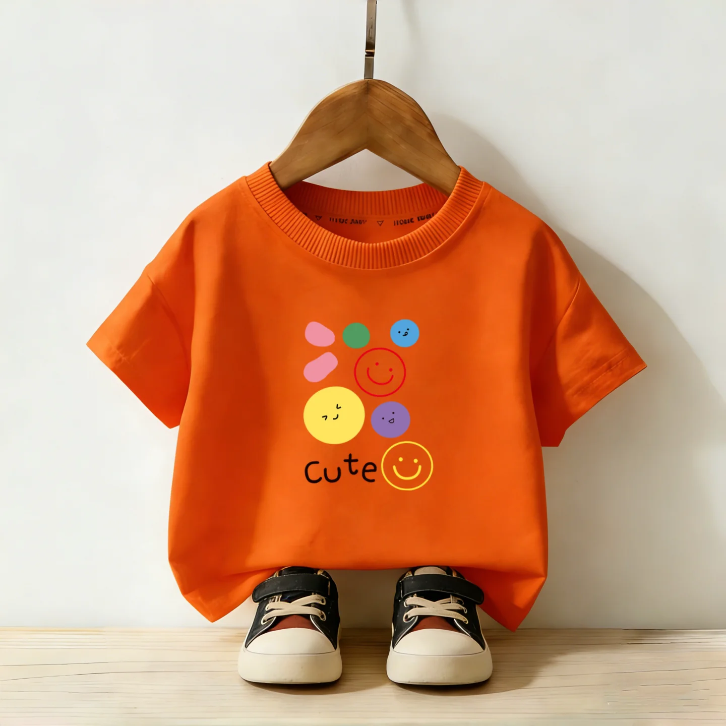 Cute Smiling Face Printed Super Beautiful Top for Summer Children's Thin Daily Parent-child Outfit Fashionable Outdoor T-shirt