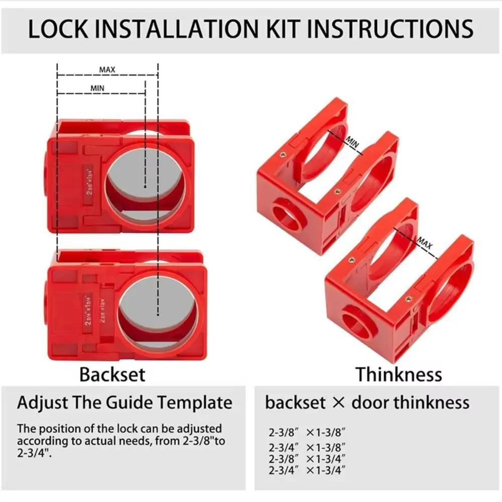 ชุดติดตั้งล็อคประตูแบบเจาะ ตำแหน่งที่แม่นยำ ชุดเลื่อยล็อคประตูกันลื่น เครื่องมือยึด แขนล็อคแบบสแน็ปพลาสติก