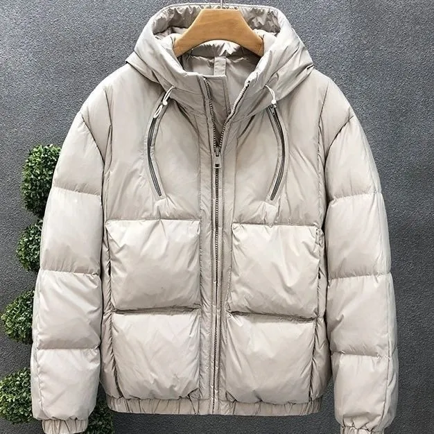 2026 Fashion Solid Color Down Cotton Jacket Men's Winter Short Pockets Hooded Coats Men Loose Cotton-padded Overcoats C955