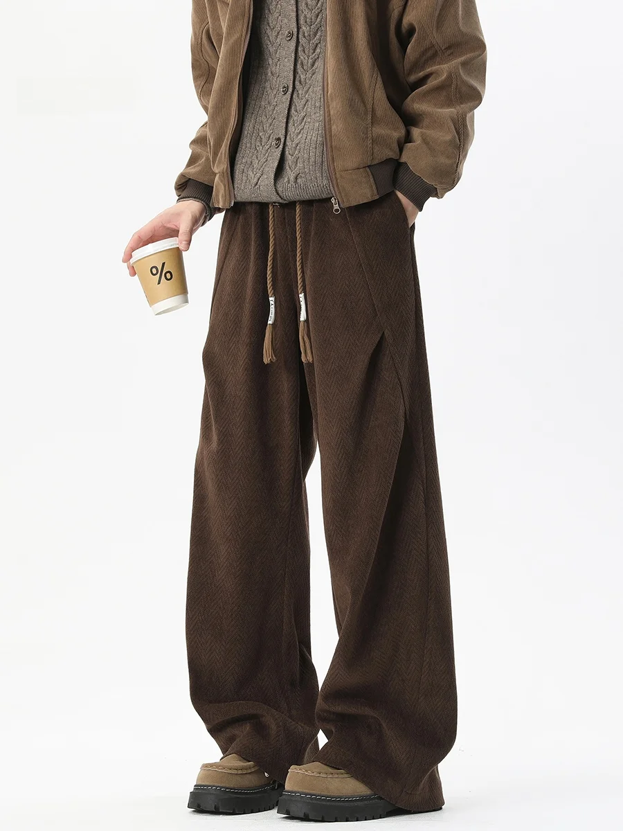 American Retro Casual Pants Men's Straight Leg Trousers Spring Old Money Wind Wrinkle Drape Loose Heavy Sweatpants