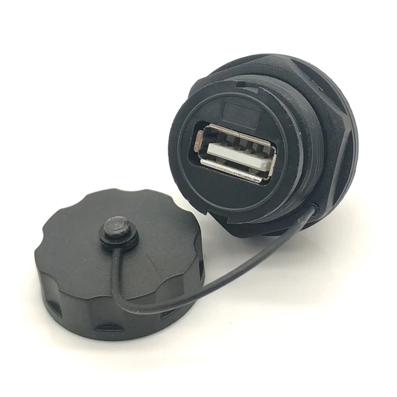USB Port Panel Mount Female Waterproof Cable Connector with Cover