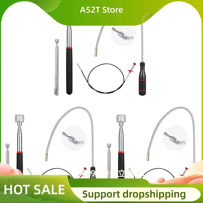 A52T 12X Telescoping Magnet Pick-Up Tool Set, Extendable Magnetic Telescoping Pickup Tool 1-15 LB & 23Inch Bendable Spring