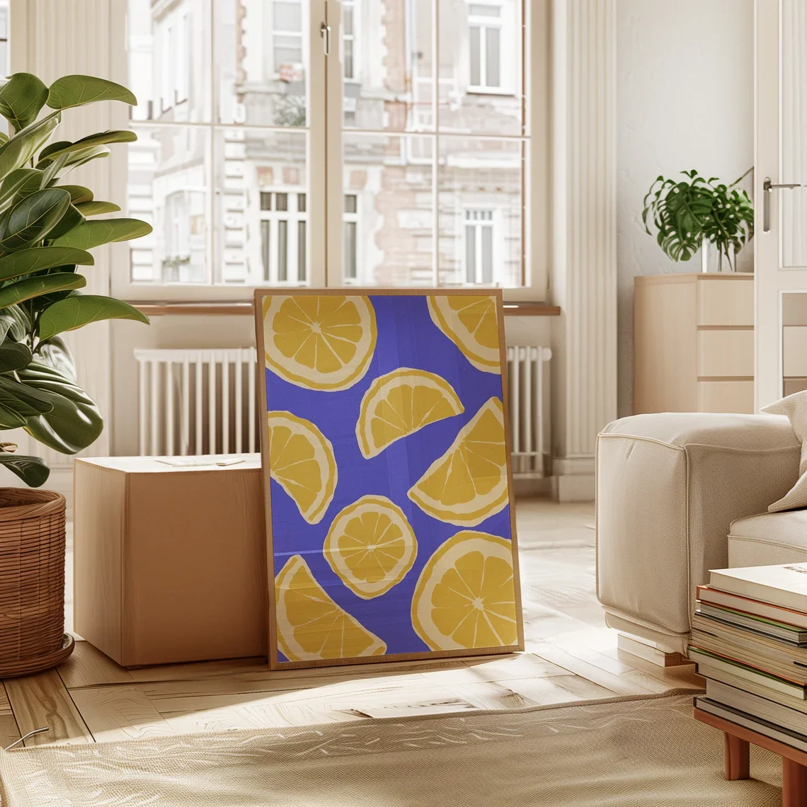 Cheerful Lemon Citrus Wall Art - Modern Pop Art Print Evoking the Zesty Joy of Summer. The clean, geometric lemon shapes and bol