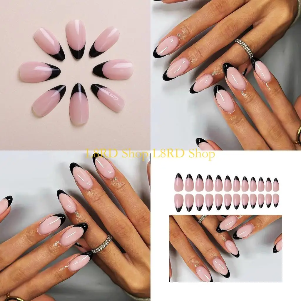 

L8RD 24PCS Средний миндальный пресс на ногте французский кончик