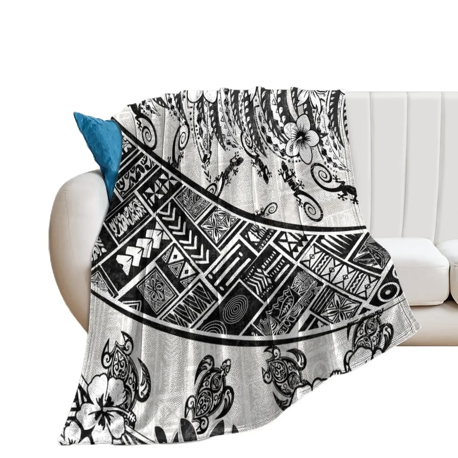 

Black And White Polynesian Tribal Distressed Throw Blanket Polar Luxury Thicken Baby Stuffeds Blankets