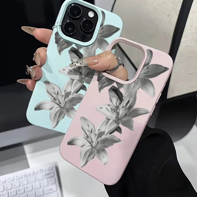 Grey Lily Flower Phone Case For Samsung A05S A06 A07 A15 A16 A17 A34 A35 A53 A54 A55 S23 S24 FE S25 S26 Ultra A26 A36 A56 Case