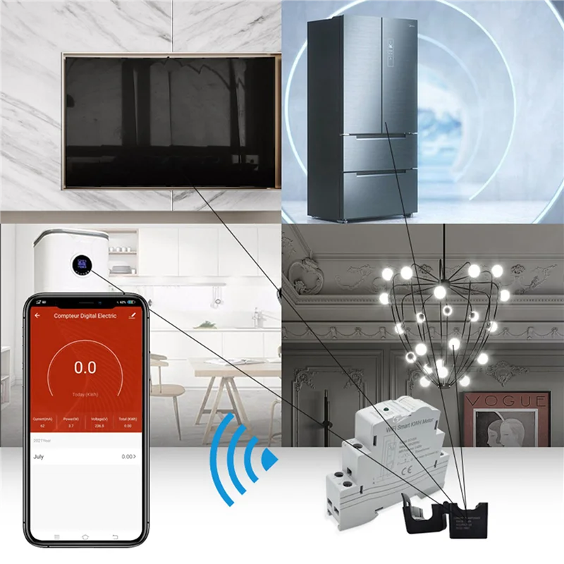 ABGB-3X ATMS1603 Tuya monophasé Wifi compteur d'énergie Intelligent 100A Rail Din mesure avec précision voltmètre ampèremètre puissance