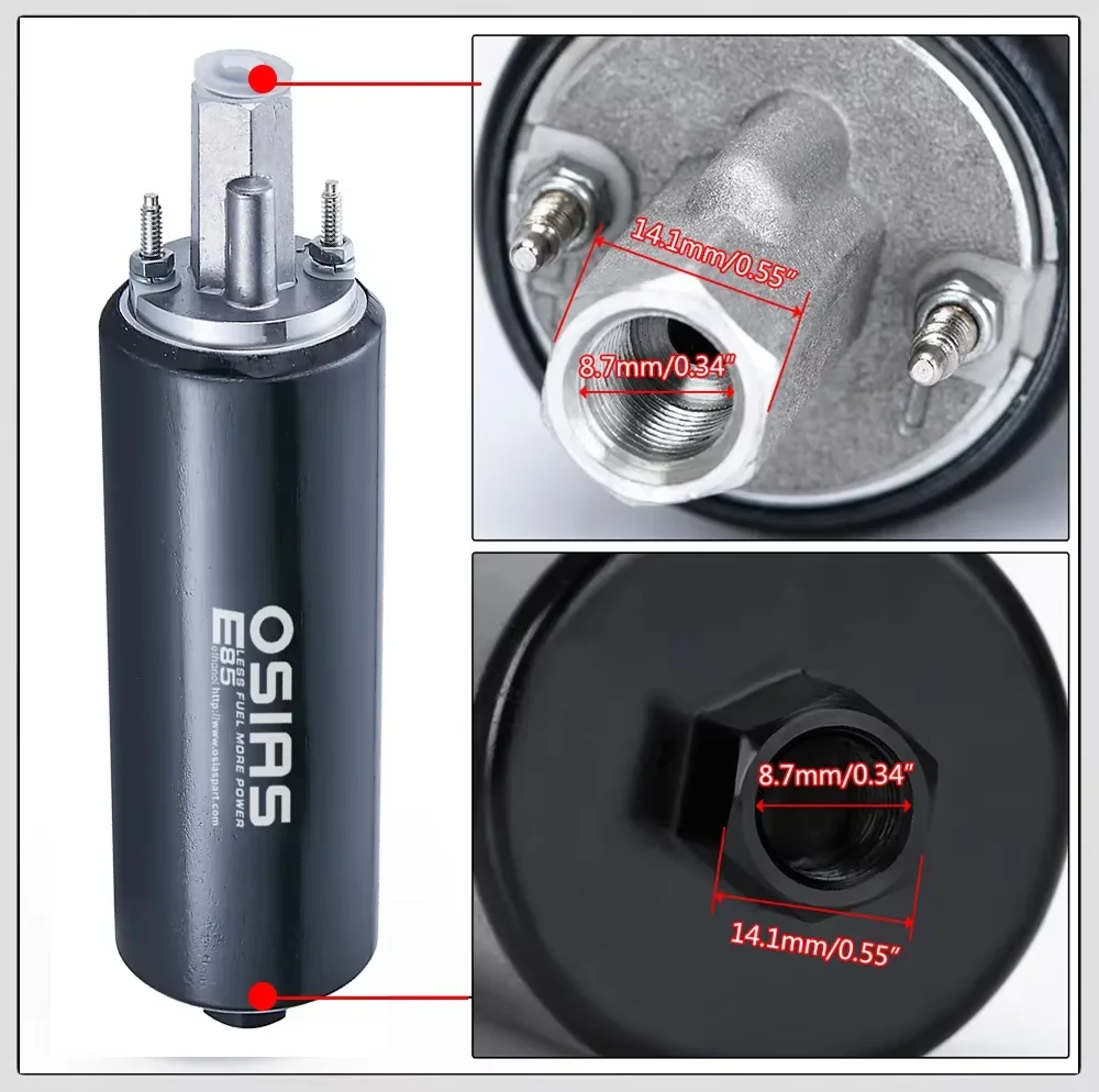 OSIAS Universal High Flow & Pressure External Inline 255LPH Fuel Pump GSL392 28-3012 6AN Fittings Kit