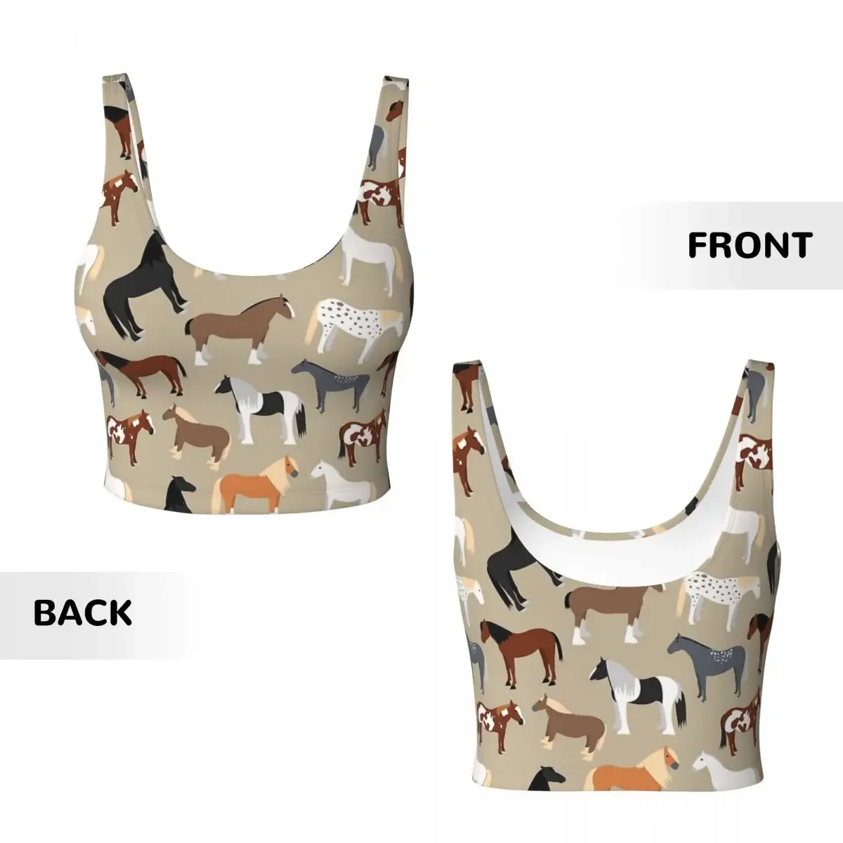 Custom Horse Breeds Pattern Women Sports Vest Bra Gym Workout High Impact Yoga Crop Tank Tops