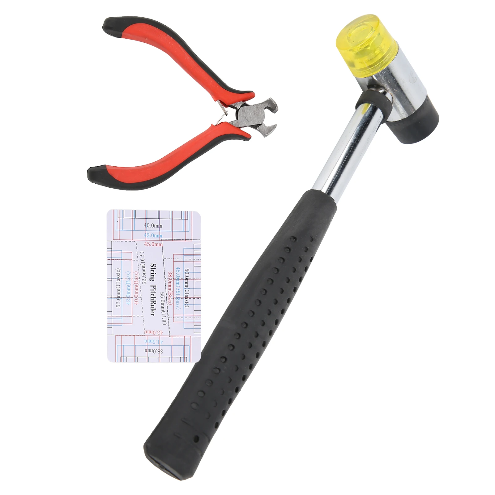 Gitarren-Reparatur-Werkzeug-Set, schlagfester, ergonomischer Griff mit Doppelkopf-Hammer-Set für Bass String Action Lineal Gauge