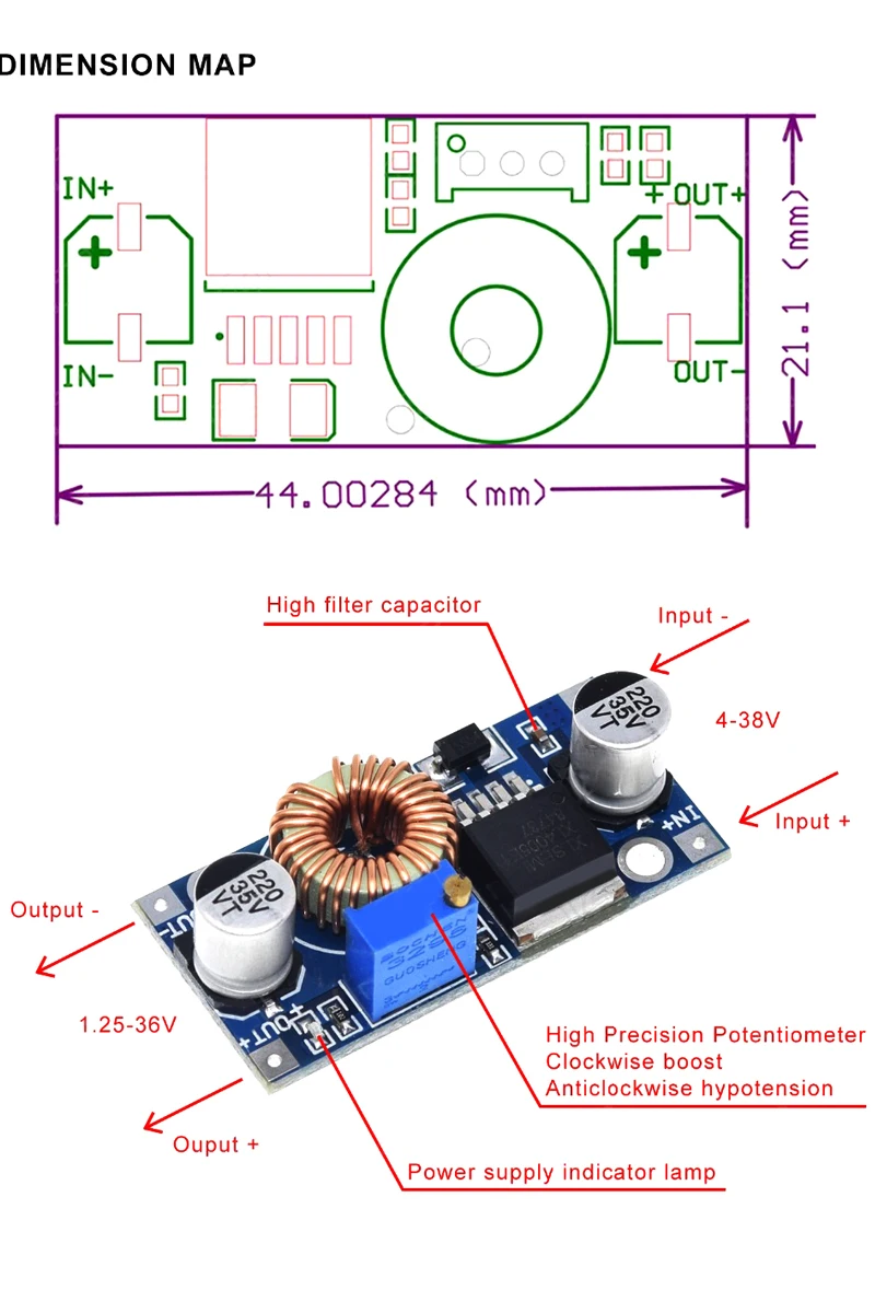 XL4005 XL4015 DSN5000 Beyond LM2596 DC-DC adjustable step-down 5A 75W power Supply module Large current Large power