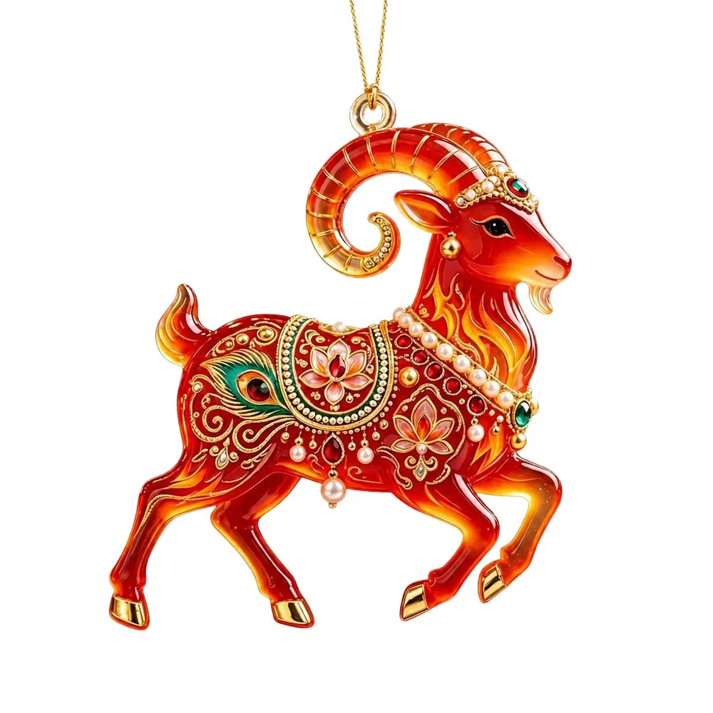 2D Flat Goat Hanging Ornament Shining Acrylic Animal Hanging Decoration Simulation Artificial Rhinestone Zodiac Goat Souvenir