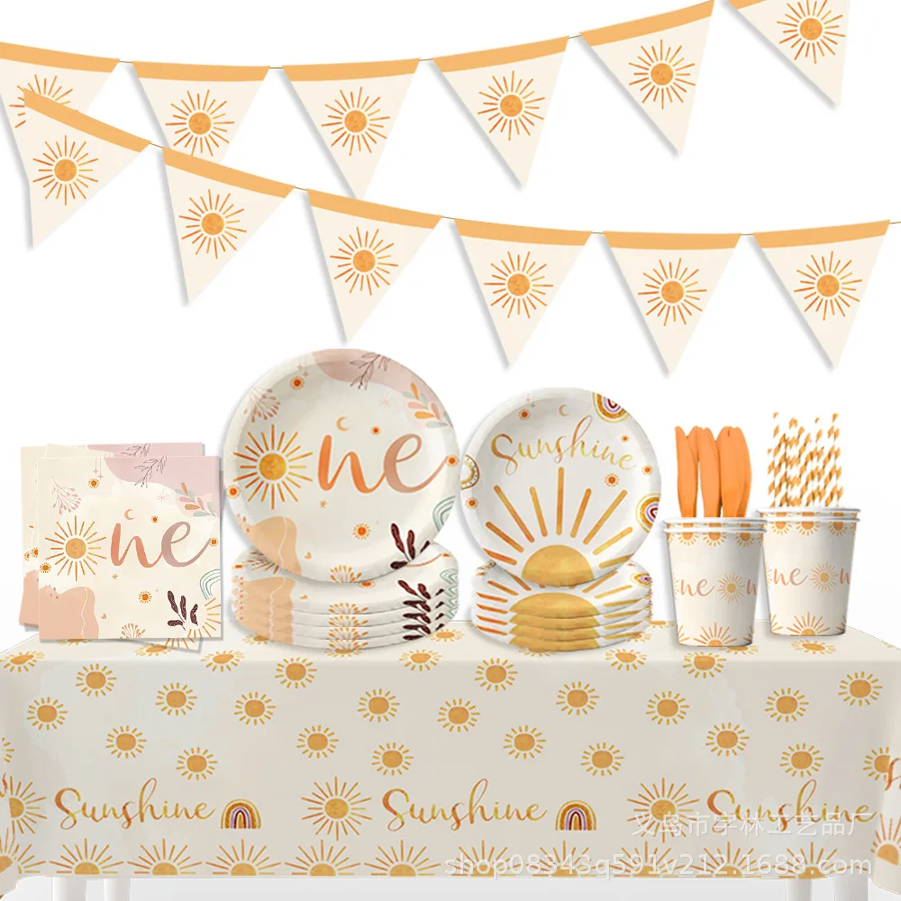 10 Pcs Sun Themed Birthday Party Decoration Disposable Tableware Paper Plates Tissues Tablecloths Party Decorations Birthday